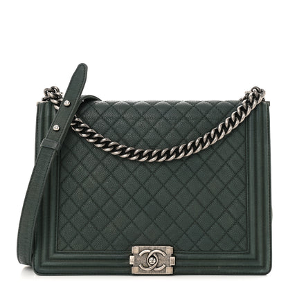 Chanel Iridescent Caviar Quilted Large Boy Flap Dark Green 1 of 14