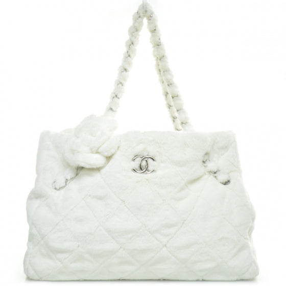 Chanel Fantasy Fur Quilted Camellia Tote White 1 of 2
