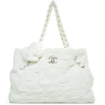 Chanel Fantasy Fur Quilted Camellia Tote White 1 of 2