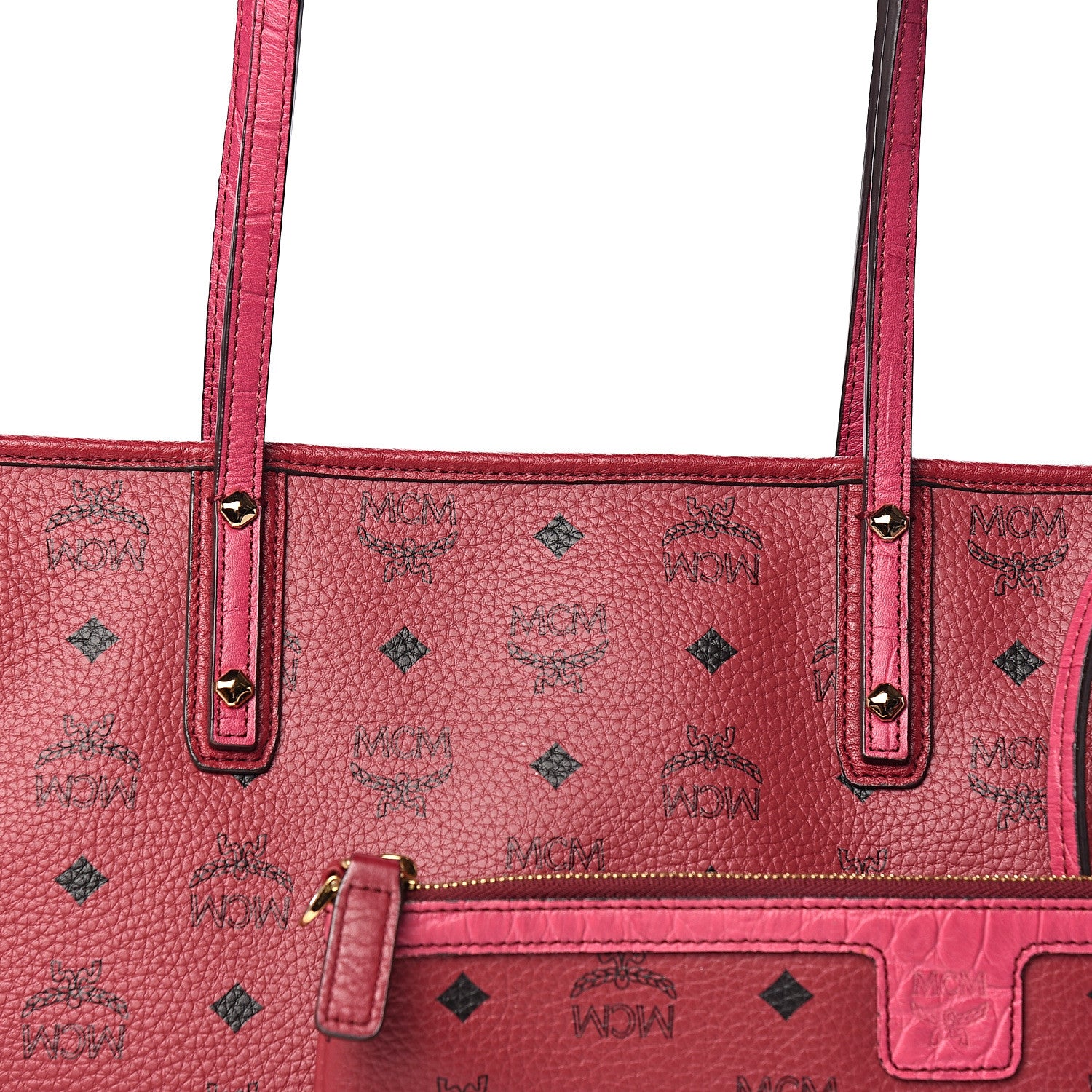 MCM Visetos Calfskin Medium Anya Shopper Tote Red Black 9 of 9