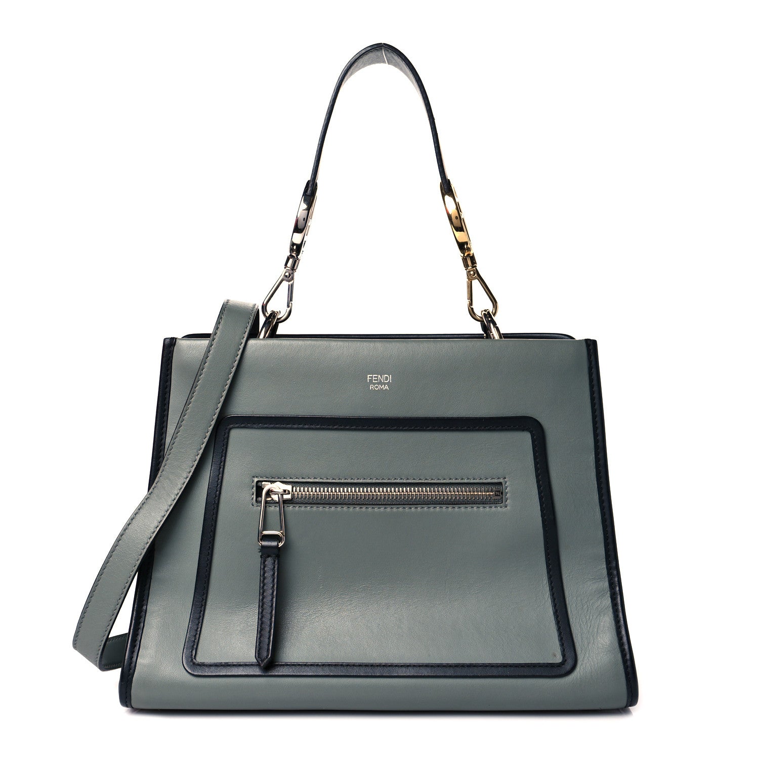 Fendi Vitello Century Opaco F is Fendi Bi-Color Small Runaway Satchel Carbone Black 1 of 10
