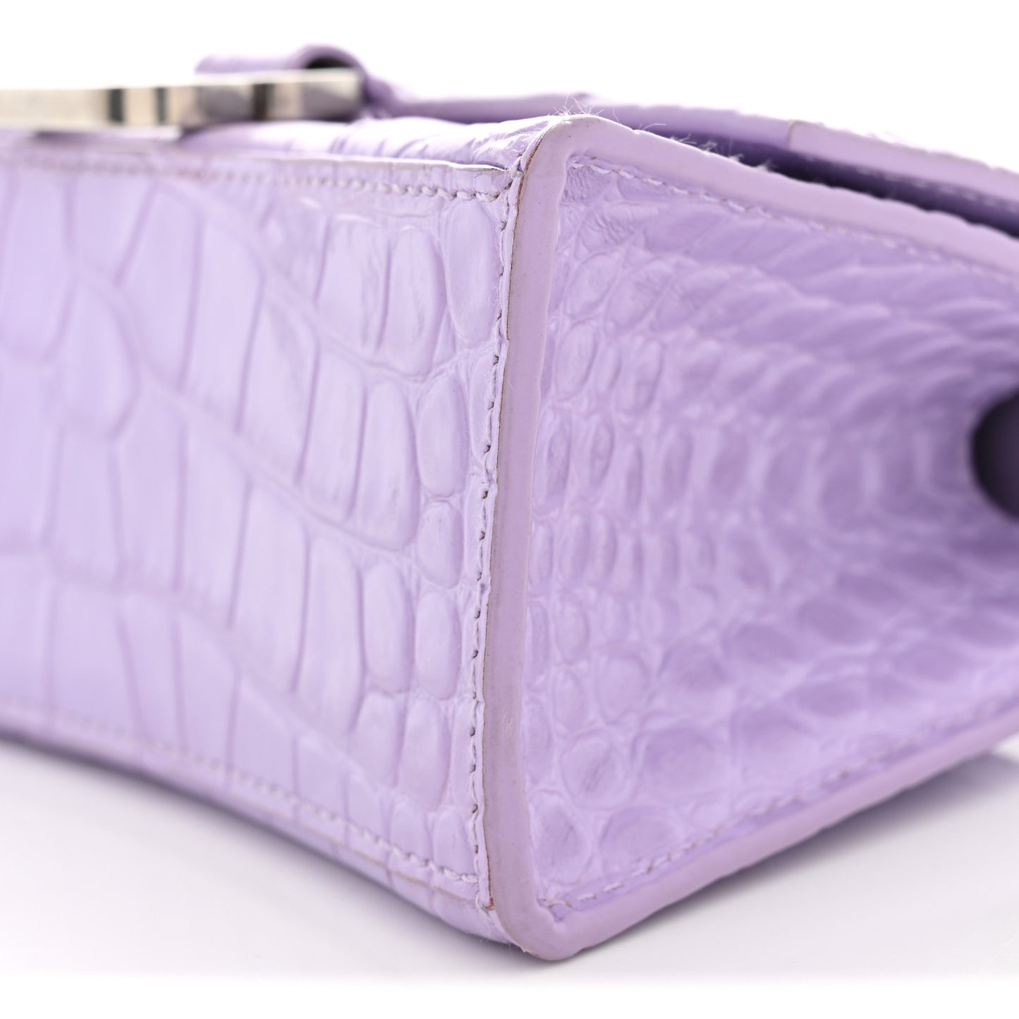 Shiny Calfskin Crocodile Embossed Hourglass Top Handle Bag XS Lilac