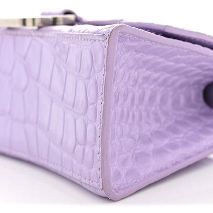 Balenciaga Shiny Calfskin Crocodile Embossed Hourglass Top Handle Bag XS Lilac 10 of 11