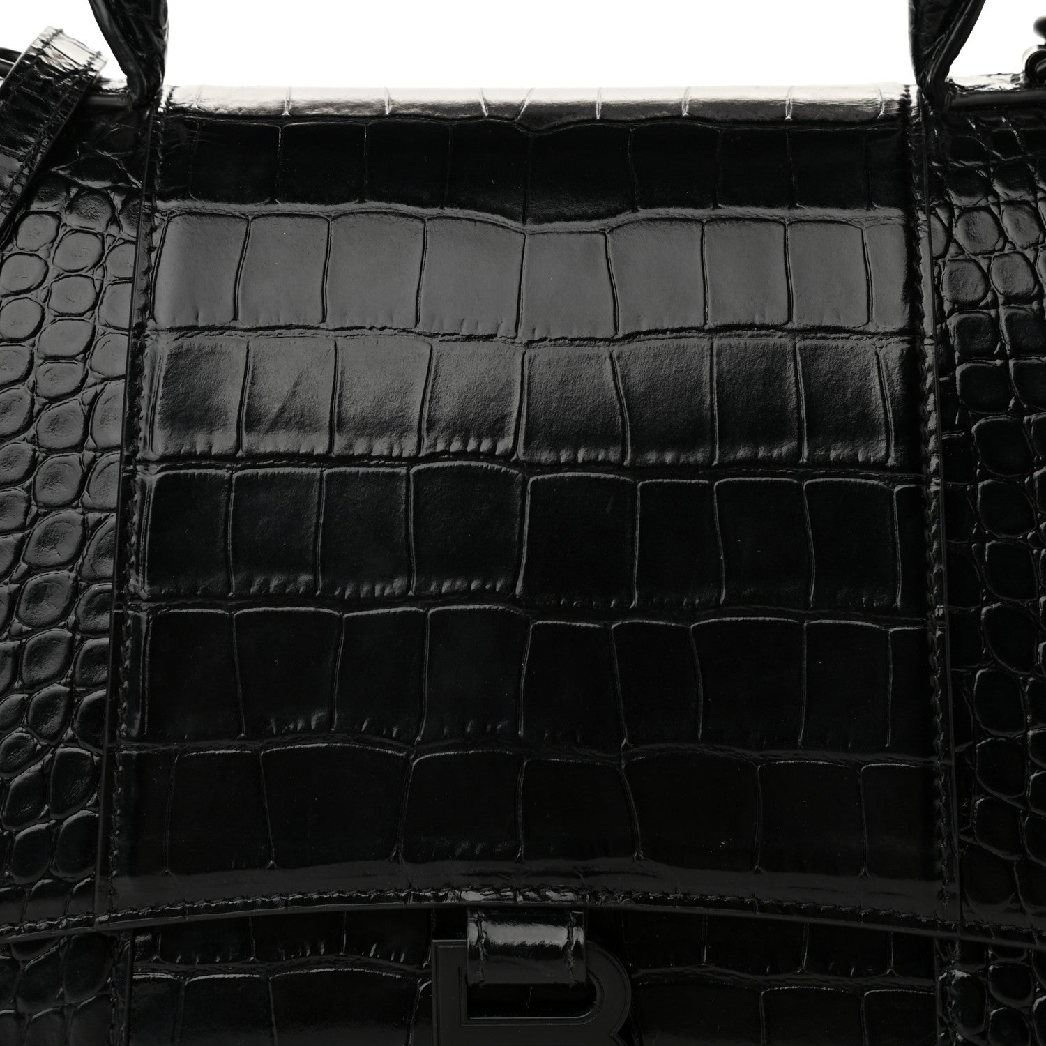 Balenciaga Shiny Calfskin Monochrome Crocodile Embossed Medium Hourglass Top Handle Bag Black 7 of 10