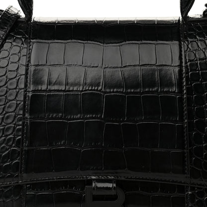 Balenciaga Shiny Calfskin Monochrome Crocodile Embossed Medium Hourglass Top Handle Bag Black 7 of 10