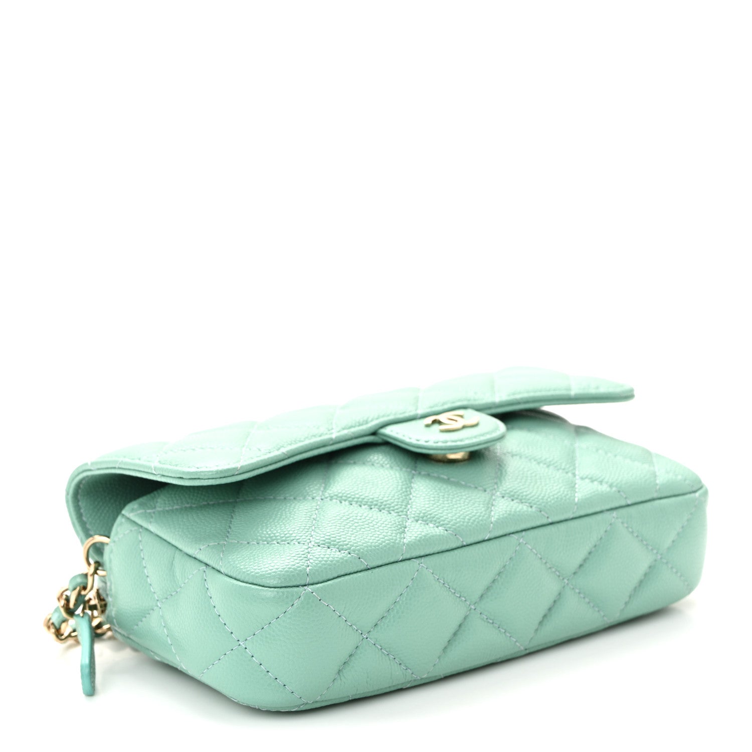 Chanel Caviar Quilted Flap Phone Holder With Chain Turquoise 4 of 11