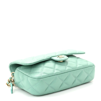 Chanel Caviar Quilted Flap Phone Holder With Chain Turquoise 4 of 11