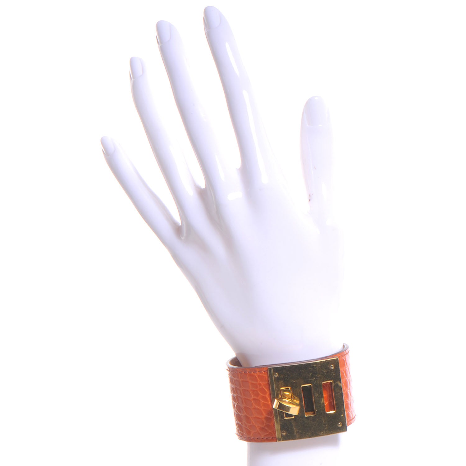 Hermes Shiny Alligator Kelly Dog Cuff Orange 2 of 6