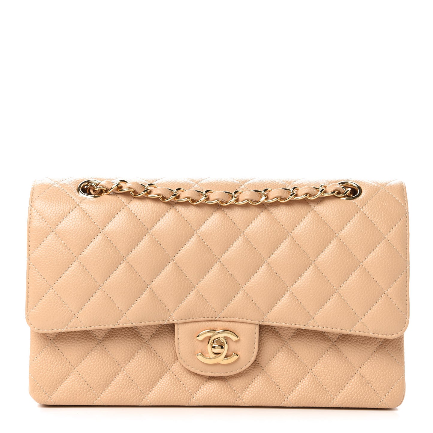 Caviar Quilted Medium Double Flap Beige Clair