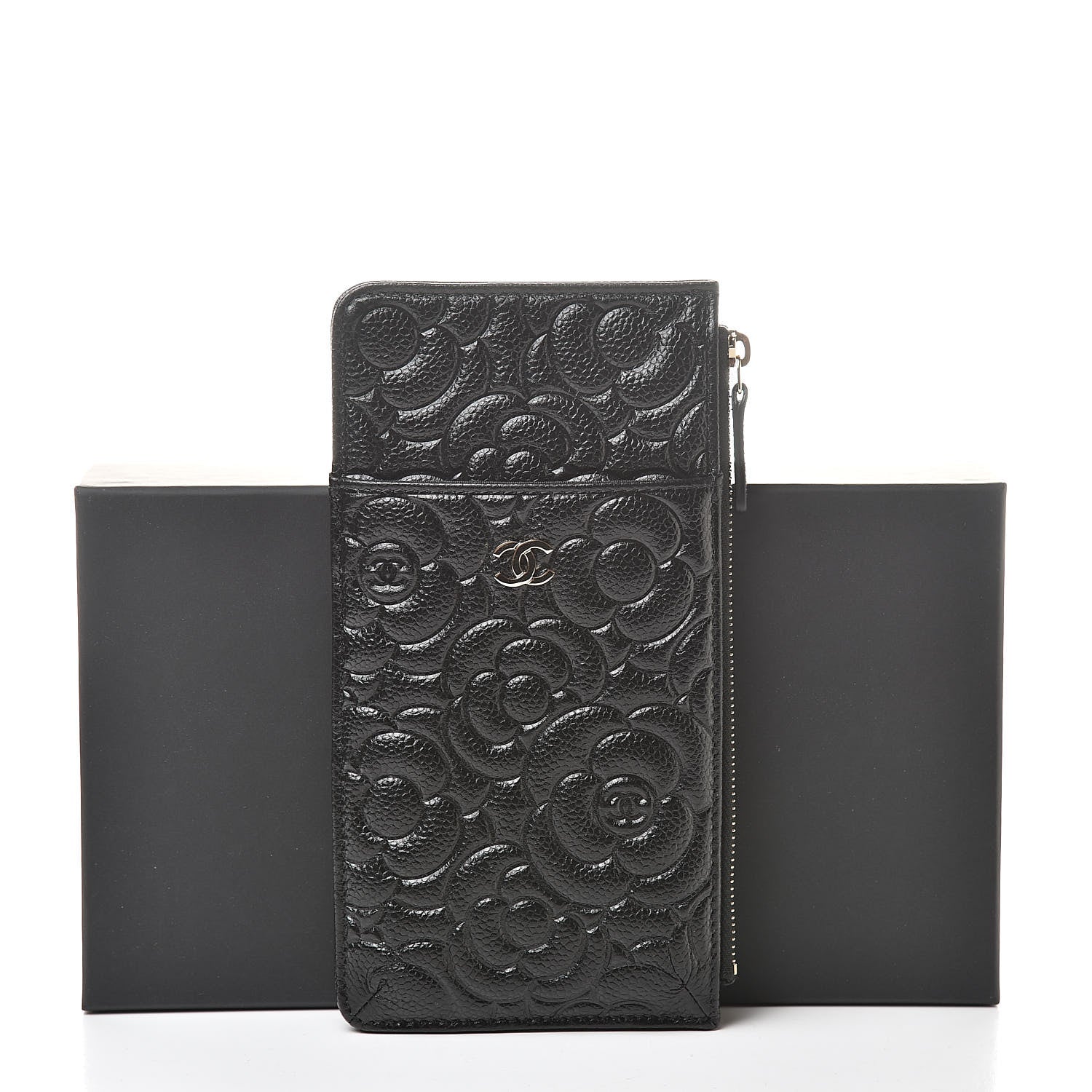 Chanel Caviar Camellia Embossed Classic Flat Wallet Pouch Black 8 of 8