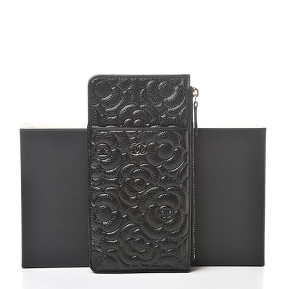 Chanel Caviar Camellia Embossed Classic Flat Wallet Pouch Black 8 of 8