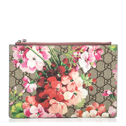 Gucci GG Supreme Monogram Blooms Small Zip Pouch Beige Multicolor Dry Rose 1 of 6