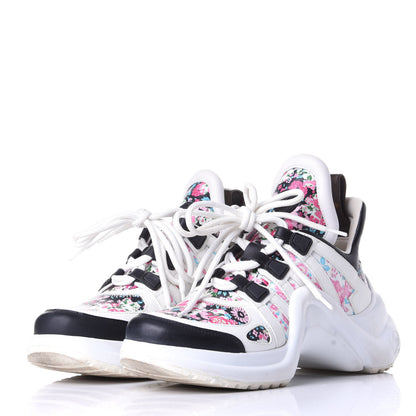 Louis Vuitton Flower Printed Calfskin Monogram LV Archlight Sneakers 37 Black Rose 3 of 10