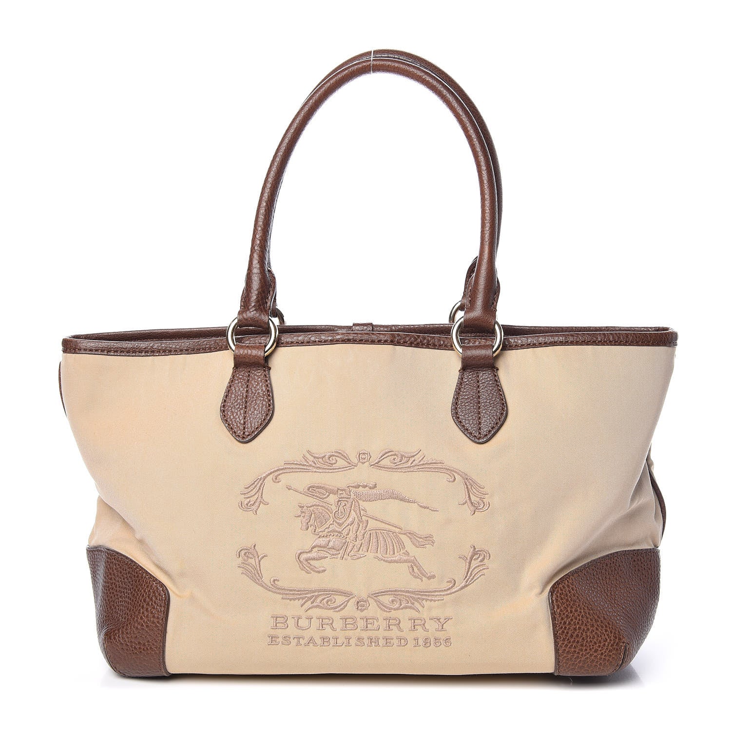 Burberry Canvas Calfskin Logo Tote Brown 1 of 15
