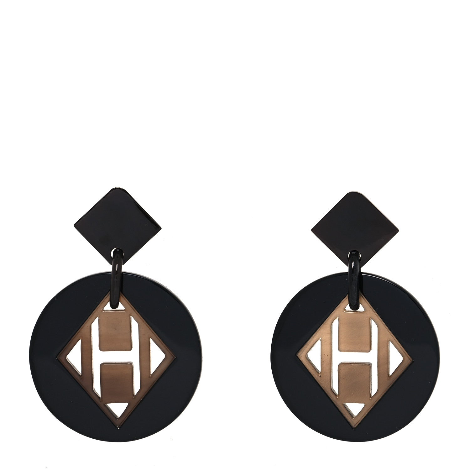 Hermes Buffalo Horn Lacquer Kuartz Earrings Black 1 of 5