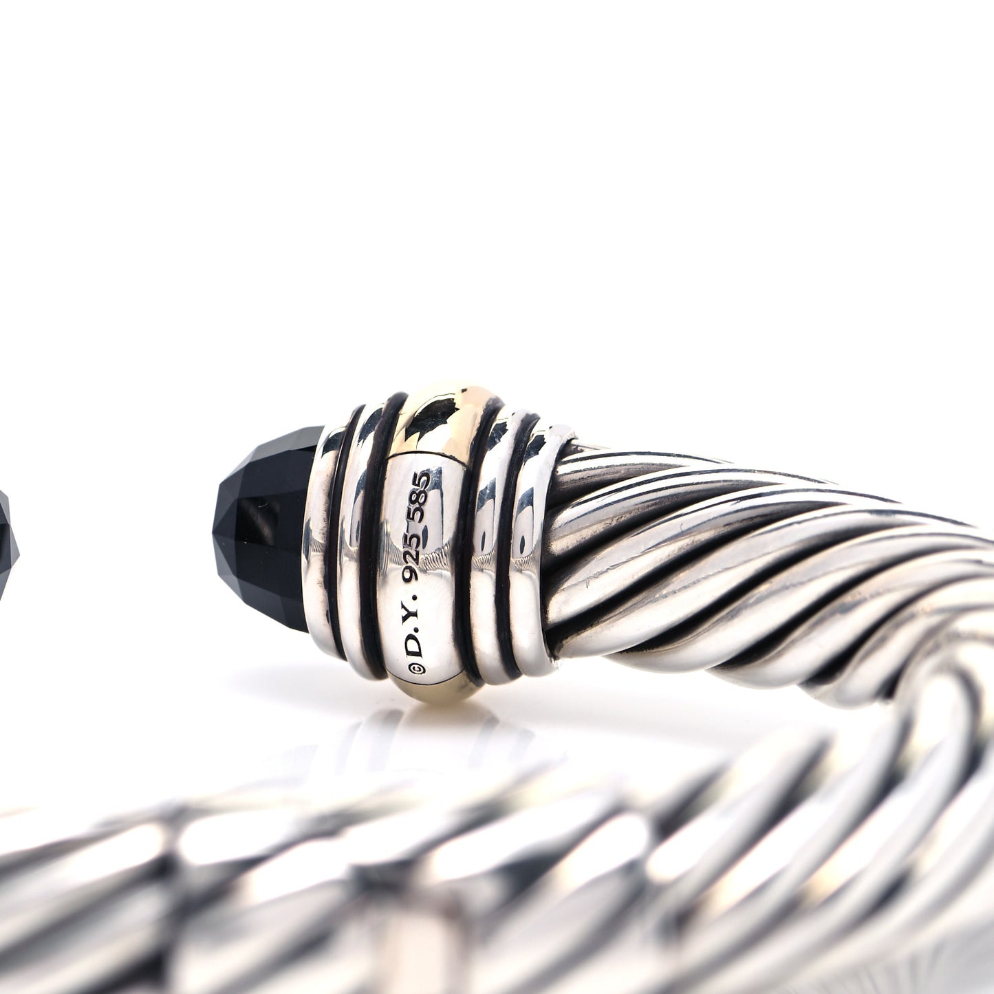 Sterling Silver 14K Yellow Gold Black Onyx 10mm Cable Classics Hinged Bracelet