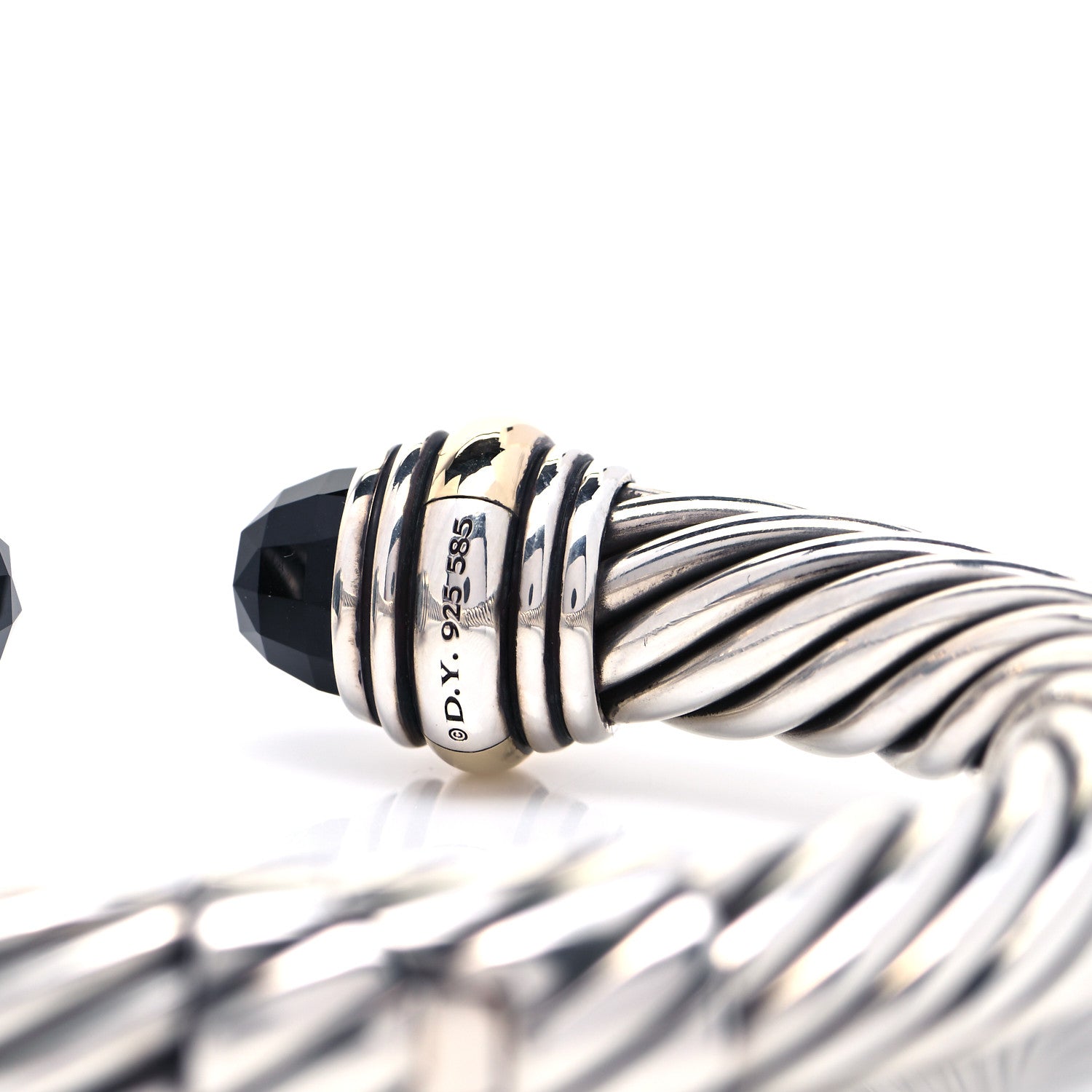 David Yurman Sterling Silver 14K Yellow Gold Black Onyx 10mm Cable Classics Hinged Bracelet 4 of 5