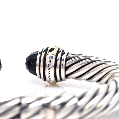 David Yurman Sterling Silver 14K Yellow Gold Black Onyx 10mm Cable Classics Hinged Bracelet 4 of 5