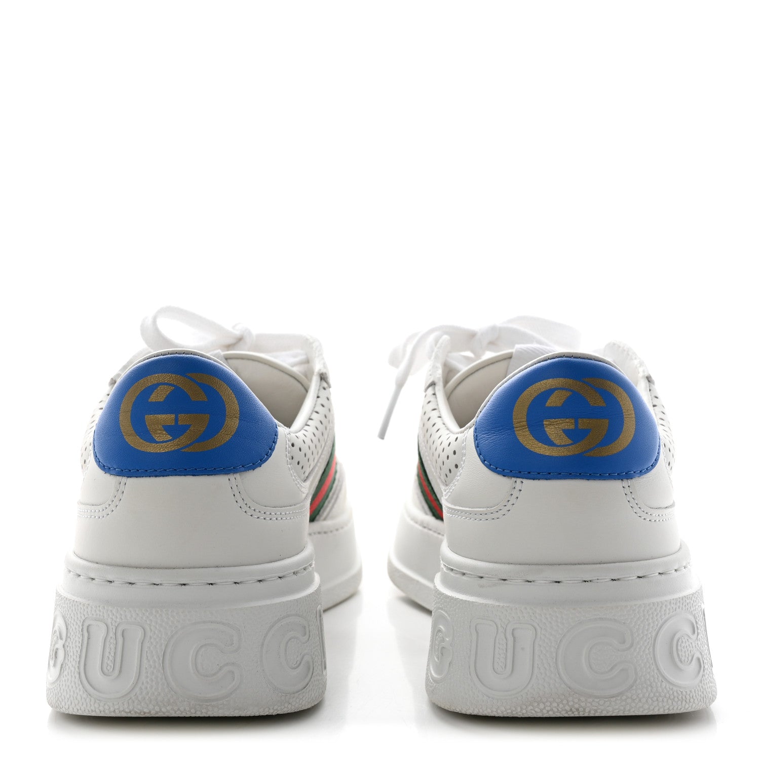 Gucci Calfskin Web Perforated Womens Platform 55mm Sneakers 38.5 White Bright Splash 5 of 14
