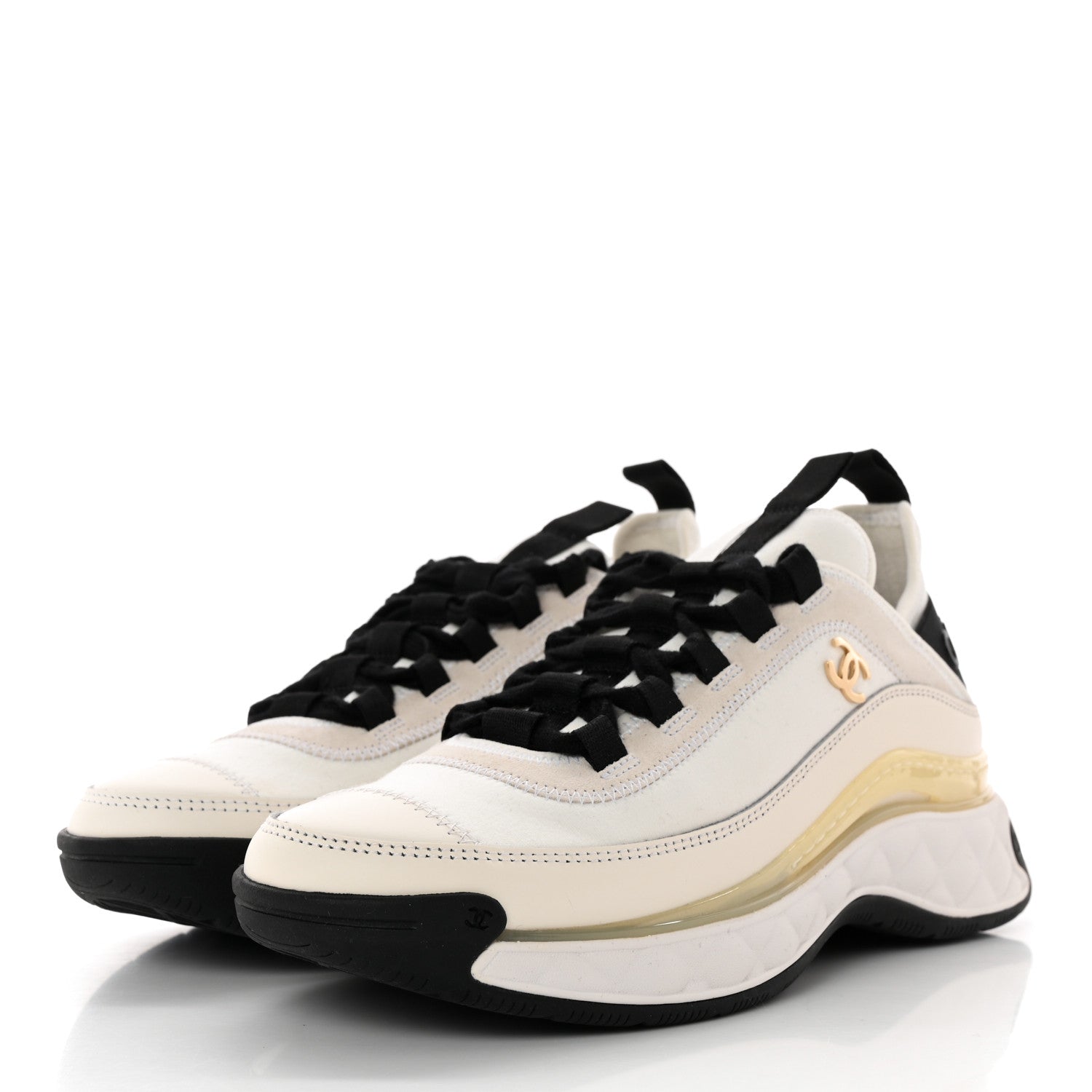 Chanel Velvet Calfskin Mixed Fibers CC Sneakers 36 Ivory Black 3 of 10