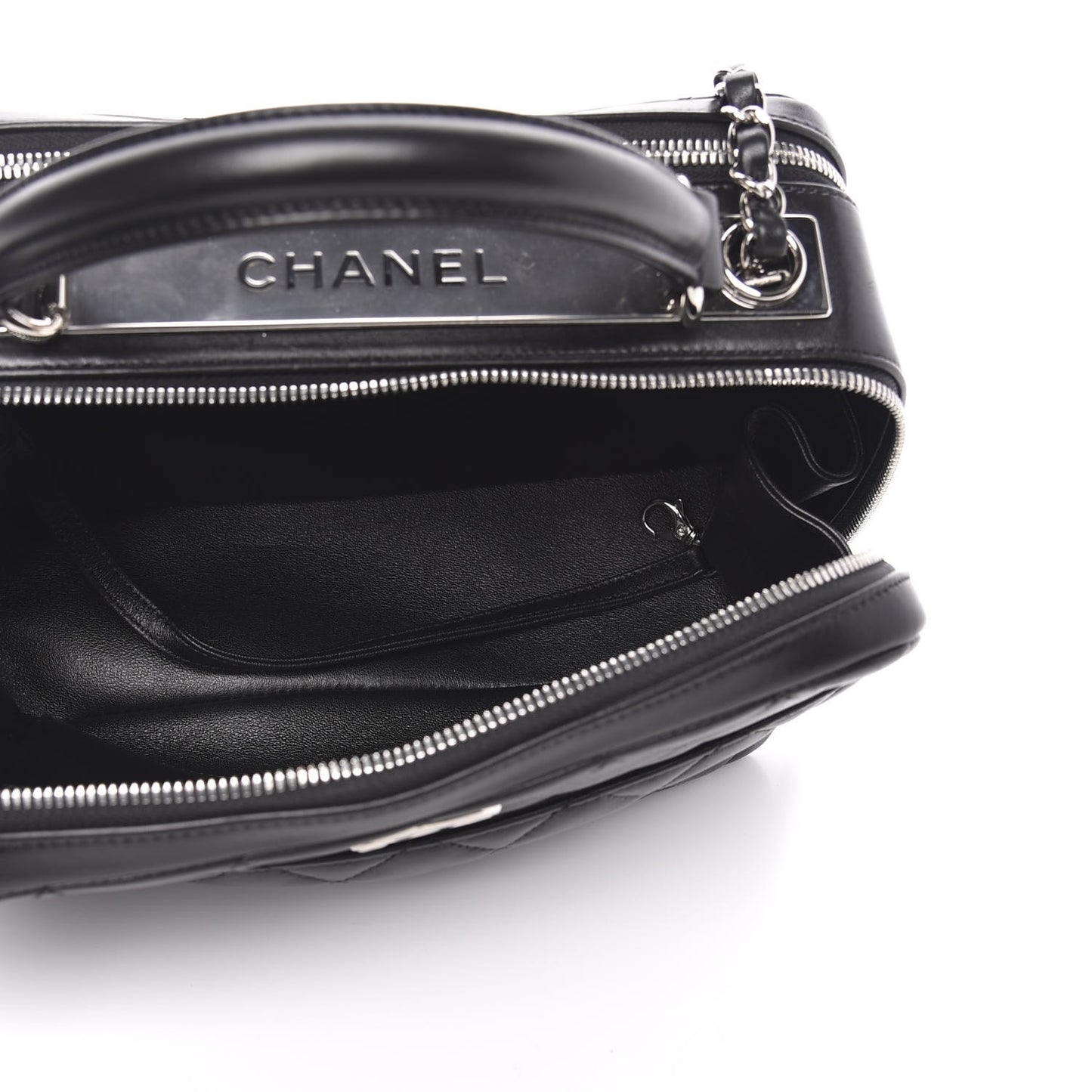 Lambskin Quilted Small Trendy CC Bowling Bag Black