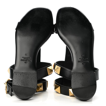 Valentino Garavani Calfskin Roman Stud Ankle Strap Flat Sandals 38 Black 5 of 12