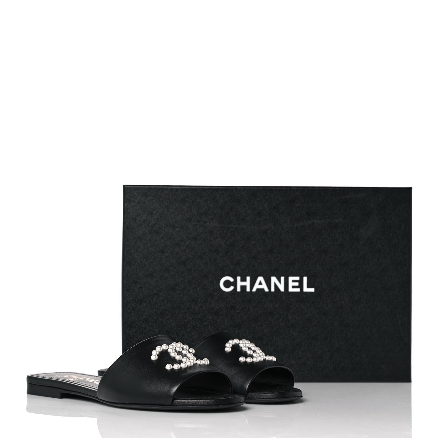 Chanel Lambskin Pearl CC Sandals 37 Black 9 of 9