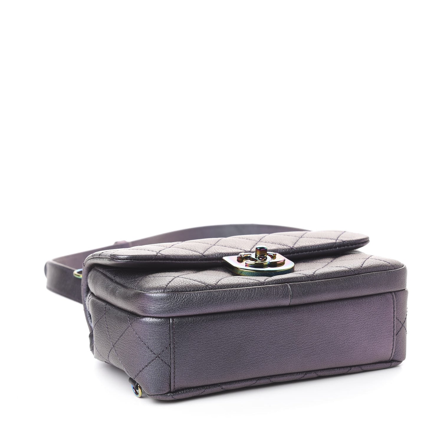 Iridescent Goatskin Quilted Small Double Carry Waist Chain Flap Purple
