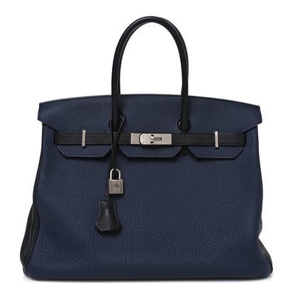 Hermes Togo Bi-Color Horseshoe Birkin 35 Bleu Nuit Black 1 of 10