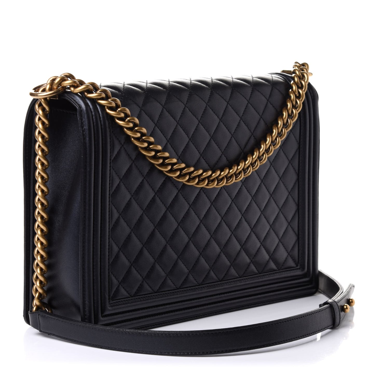 Lambskin Quilted Large Boy Flap Black