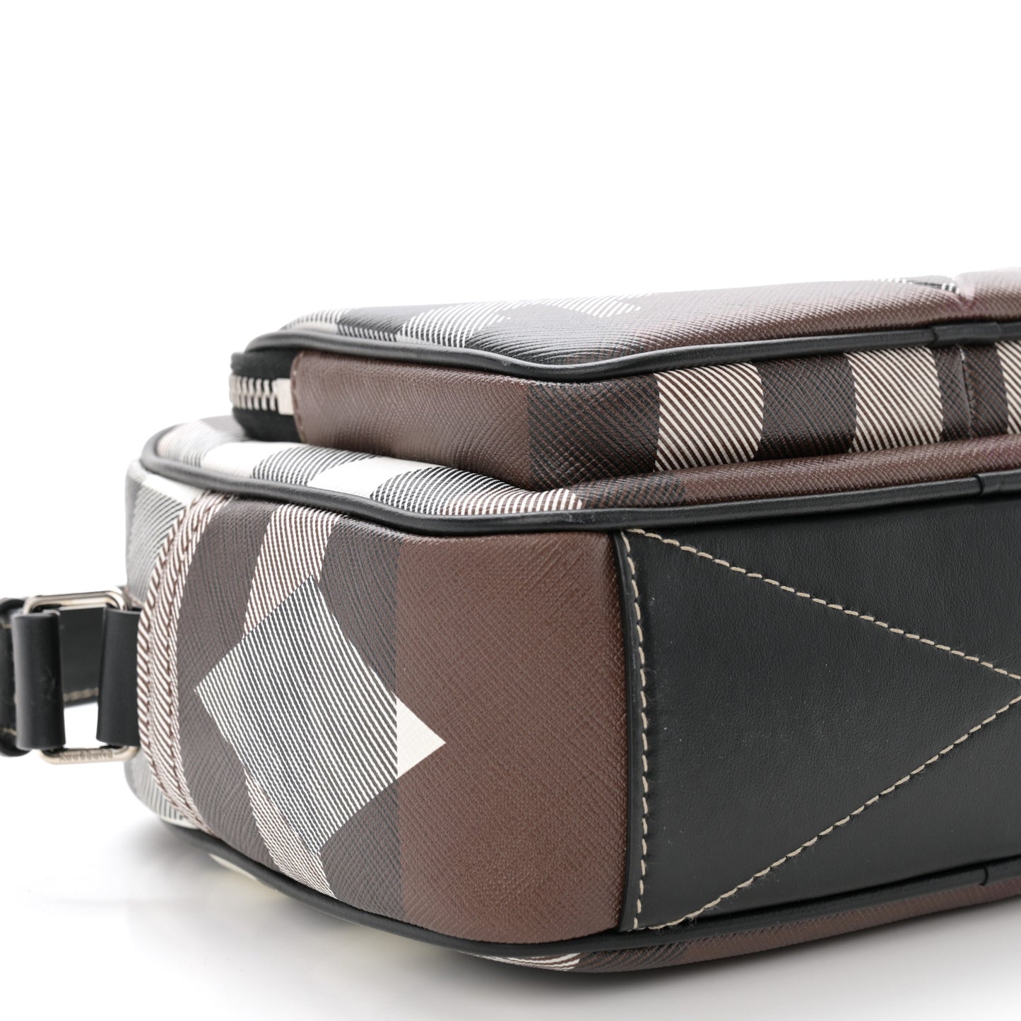 E-Canvas Calfskin Geometric Check Paddy Messenger Dark Birch Brown White