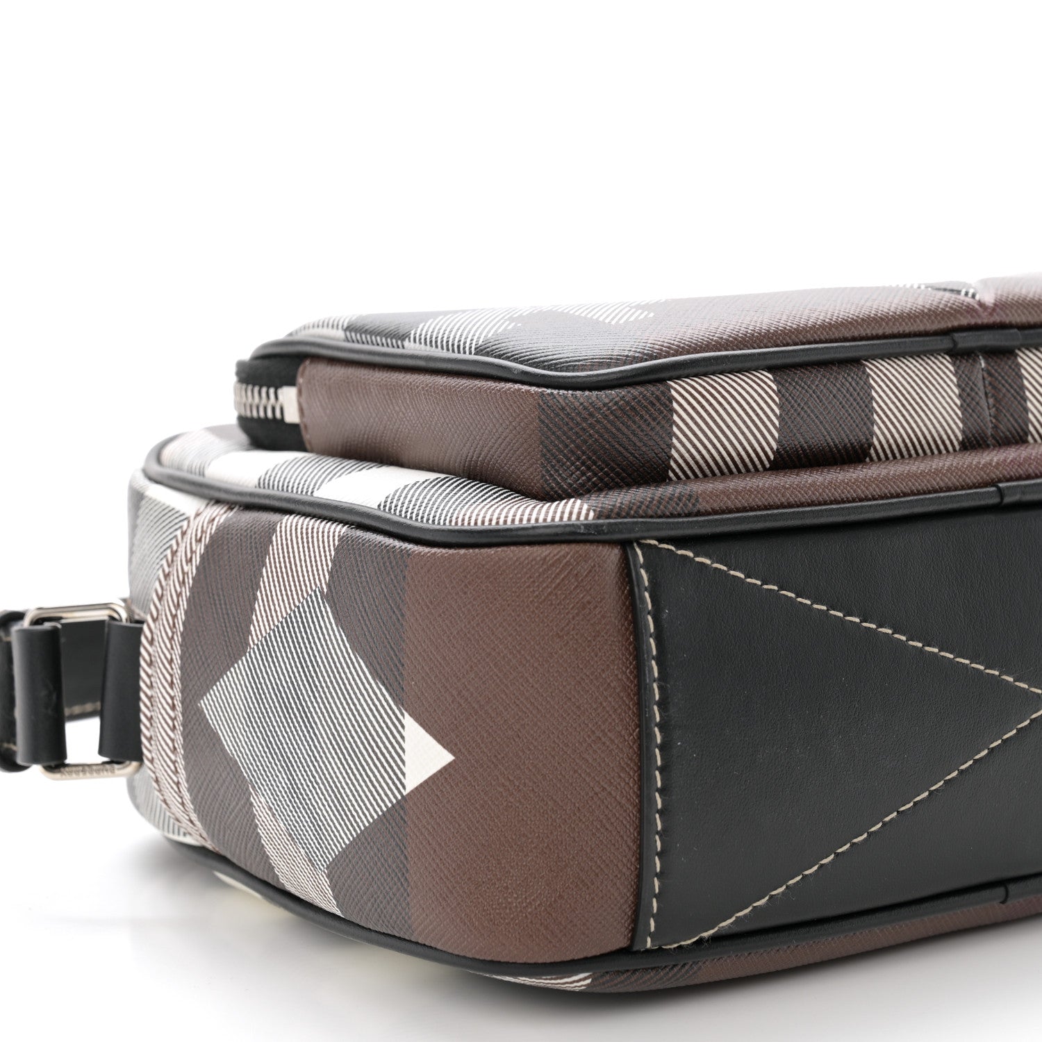 Burberry E-Canvas Calfskin Geometric Check Paddy Messenger Dark Birch Brown White 9 of 14