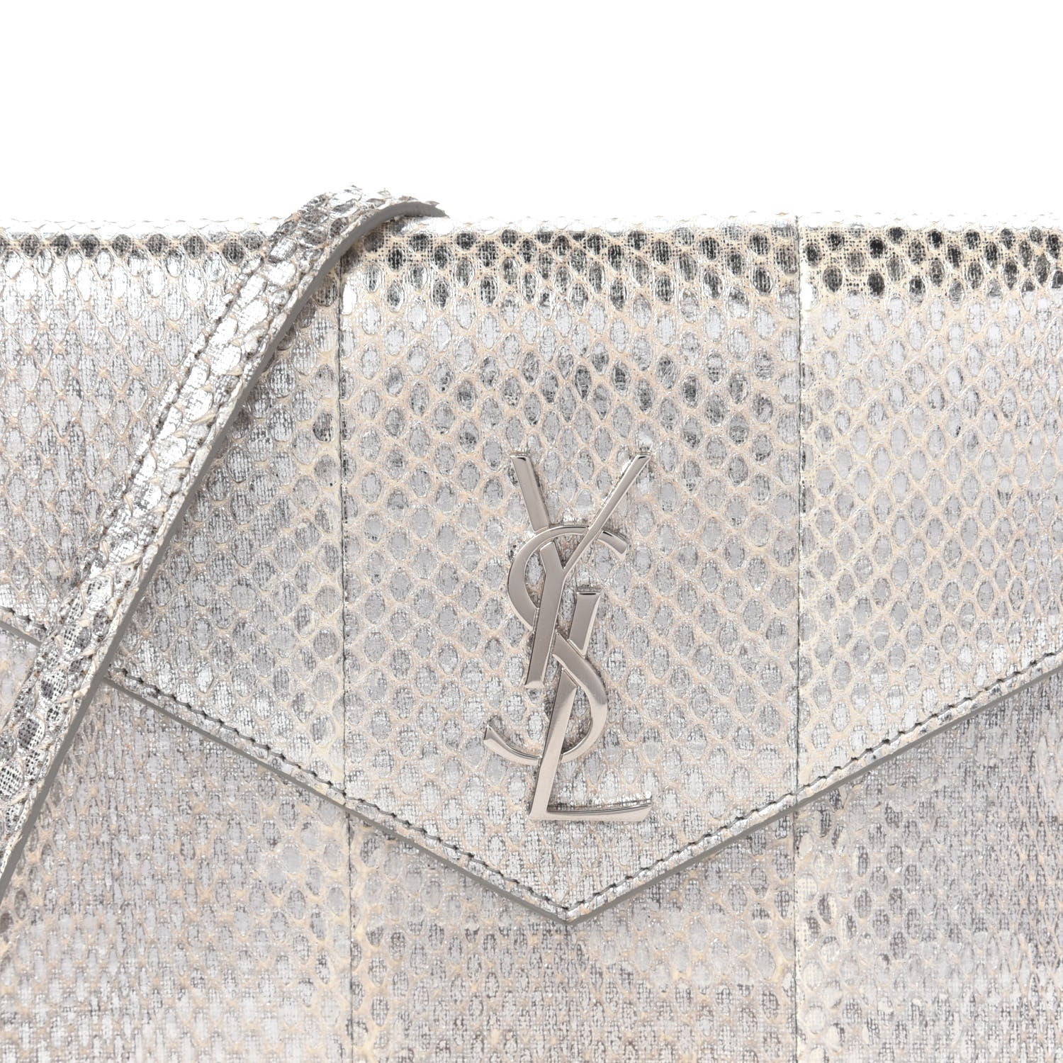 Saint Laurent Ayers Snakeskin Monogram Envelope Chain Wallet Silver Black 10 of 11
