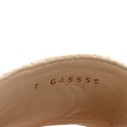 Chanel Fabric Patent Calfskin Platform Wedge Sandals 37 Ivory White 9 of 10