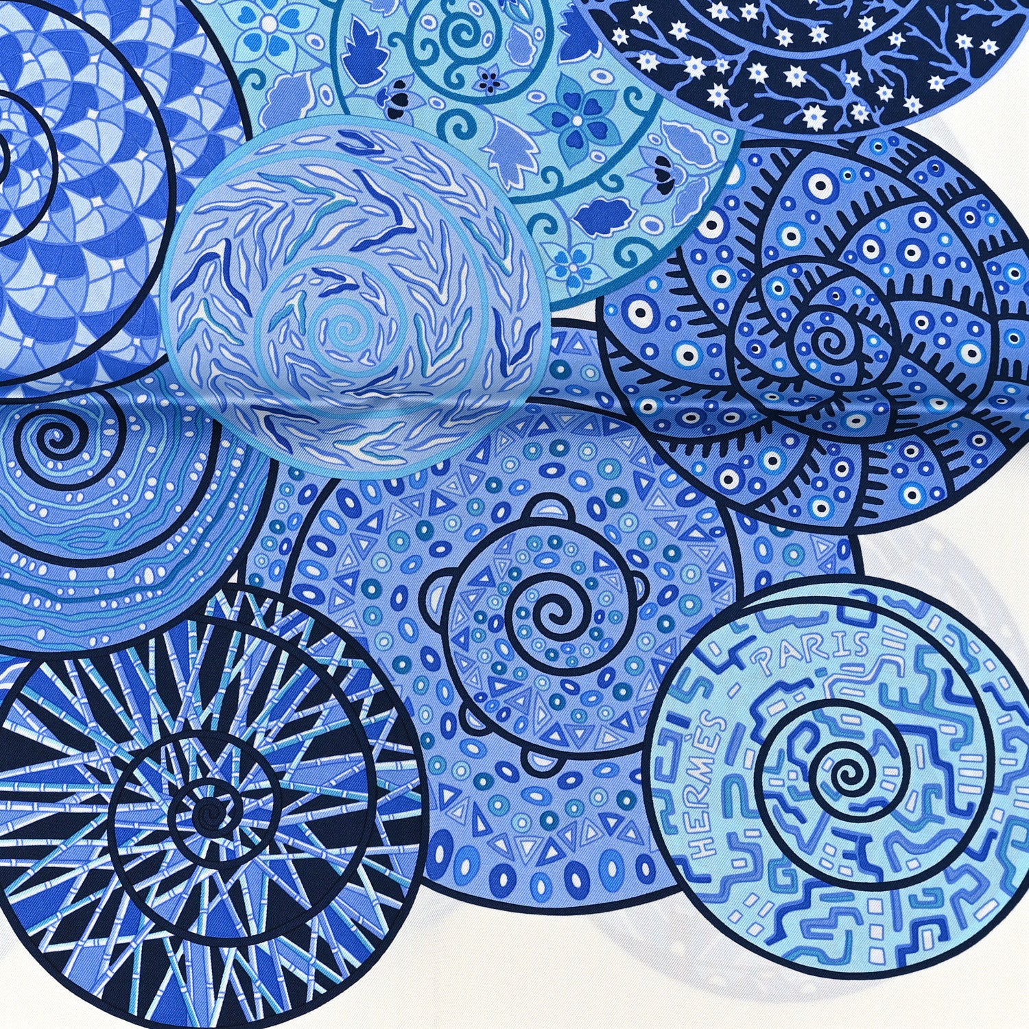 Hermes Silk Reves d'Escargots Scarf 90 White Bleu Klein 2 of 4