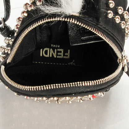 Fendi Nylon Nutria Fox Fur Studded Monster Eyes Mini Backpack Charm Argento Black Red 4 of 6