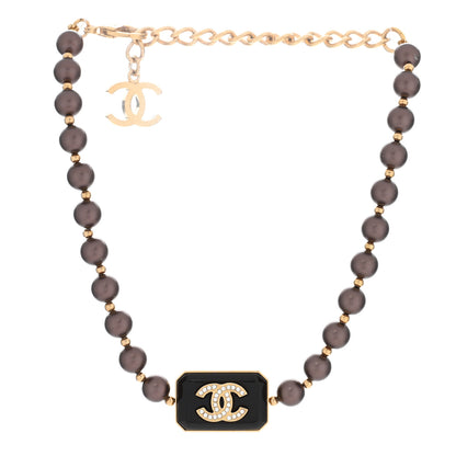 Chanel Pearl Crystal CC Choker Necklace Brown Gold 3 of 5