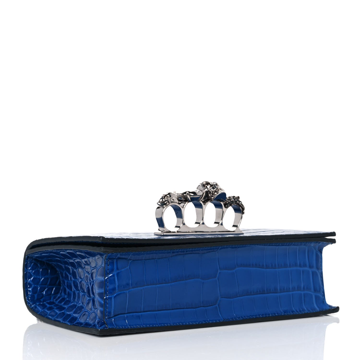 Alexander McQueen Shiny Crocodile Embossed Jeweled Satchel Industrial Blue 4 of 9