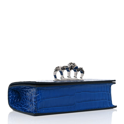 Alexander McQueen Shiny Crocodile Embossed Jeweled Satchel Industrial Blue 4 of 9