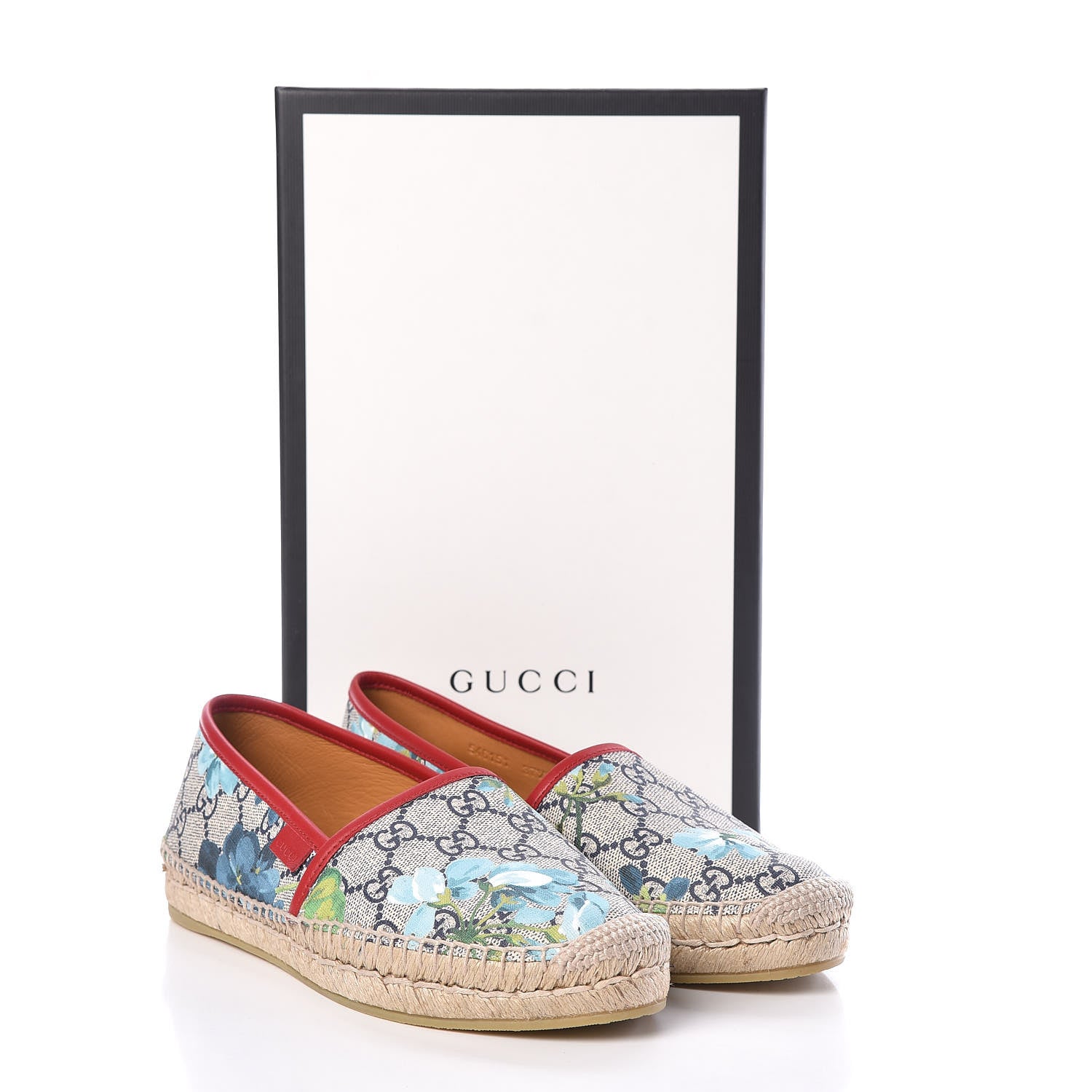 Gucci GG Supreme Monogram Blooms Espadrilles 37.5 Beige Blue Navy Hibiscus Red 8 of 8