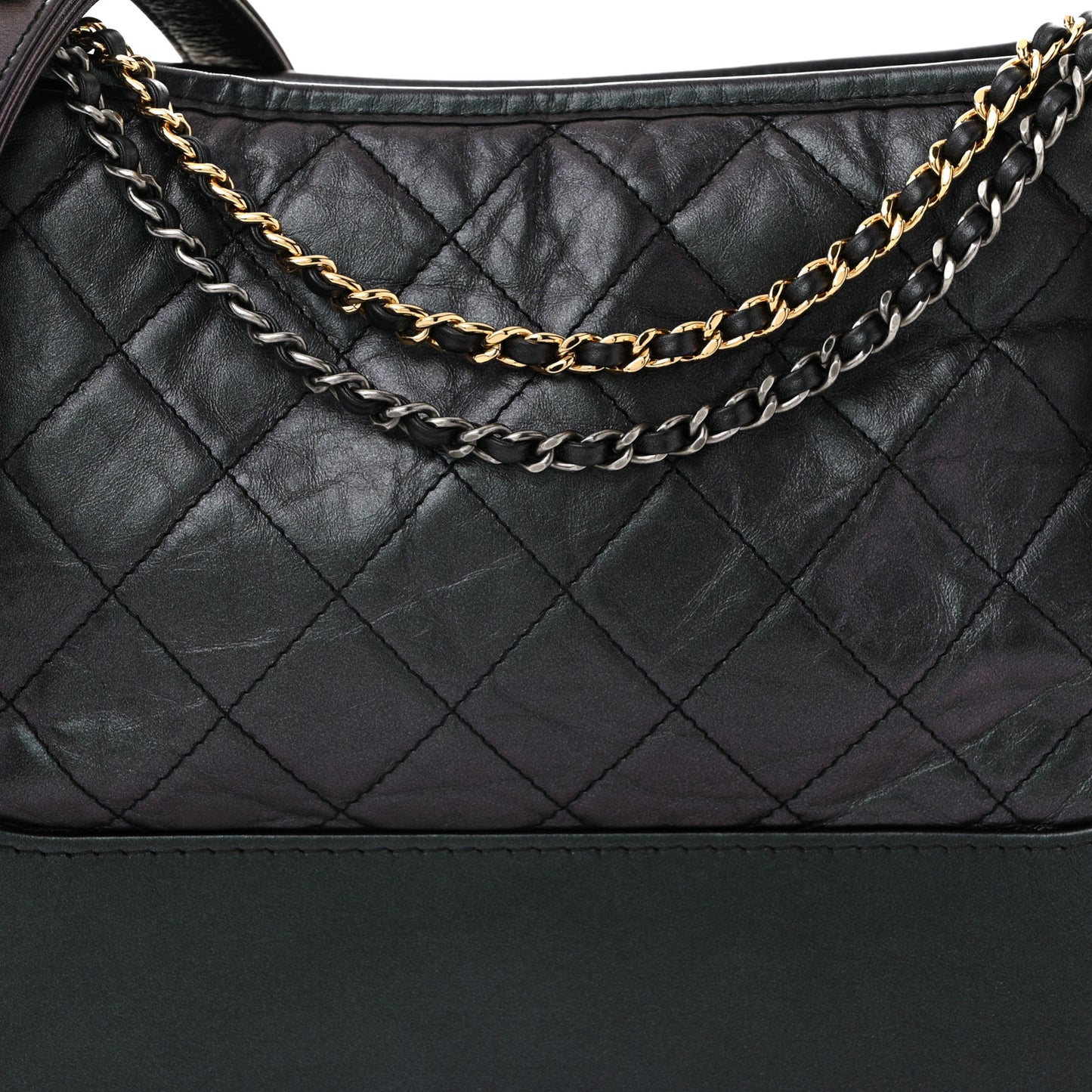 Iridescent Aged Calfskin Quilted Medium Gabrielle Hobo Black