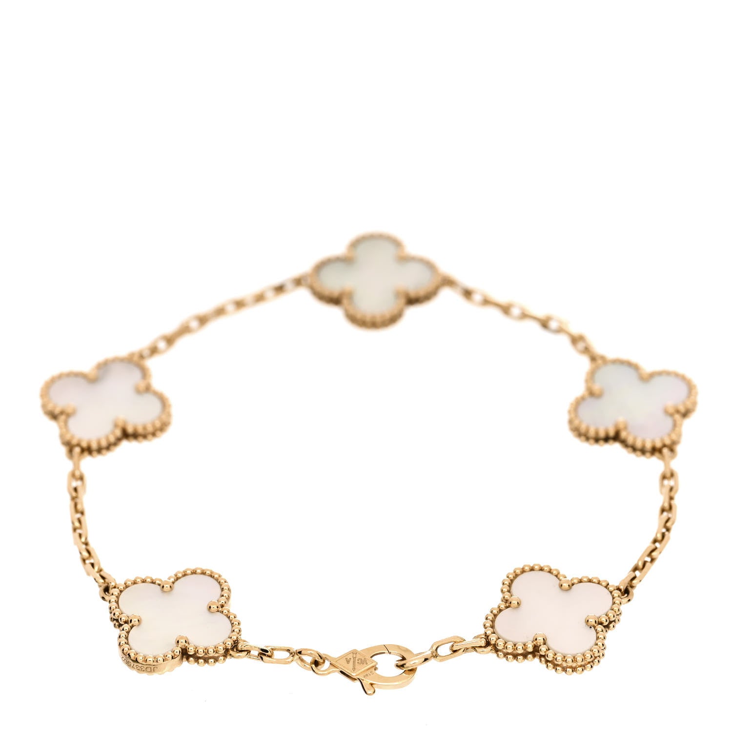 Van Cleef & Arpels 18K Yellow Gold Mother of Pearl 5 Motifs Vintage Alhambra Bracelet 2 of 5