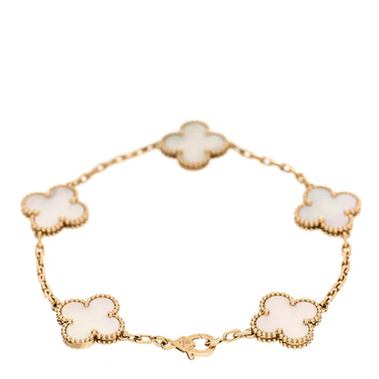 Van Cleef & Arpels 18K Yellow Gold Mother of Pearl 5 Motifs Vintage Alhambra Bracelet 2 of 5