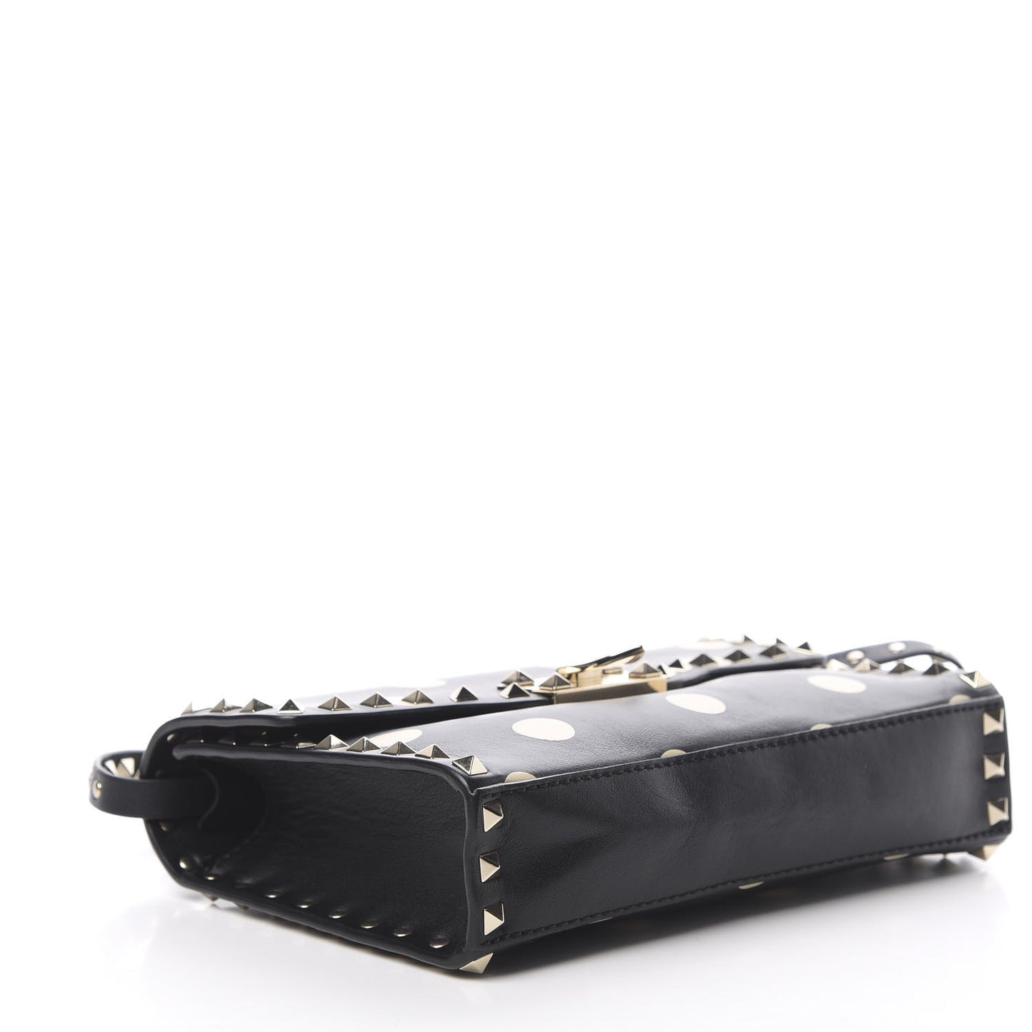 Vitello Polka Dot Medium Rockstud Flip Lock Crossbody Bag Black Light Ivory