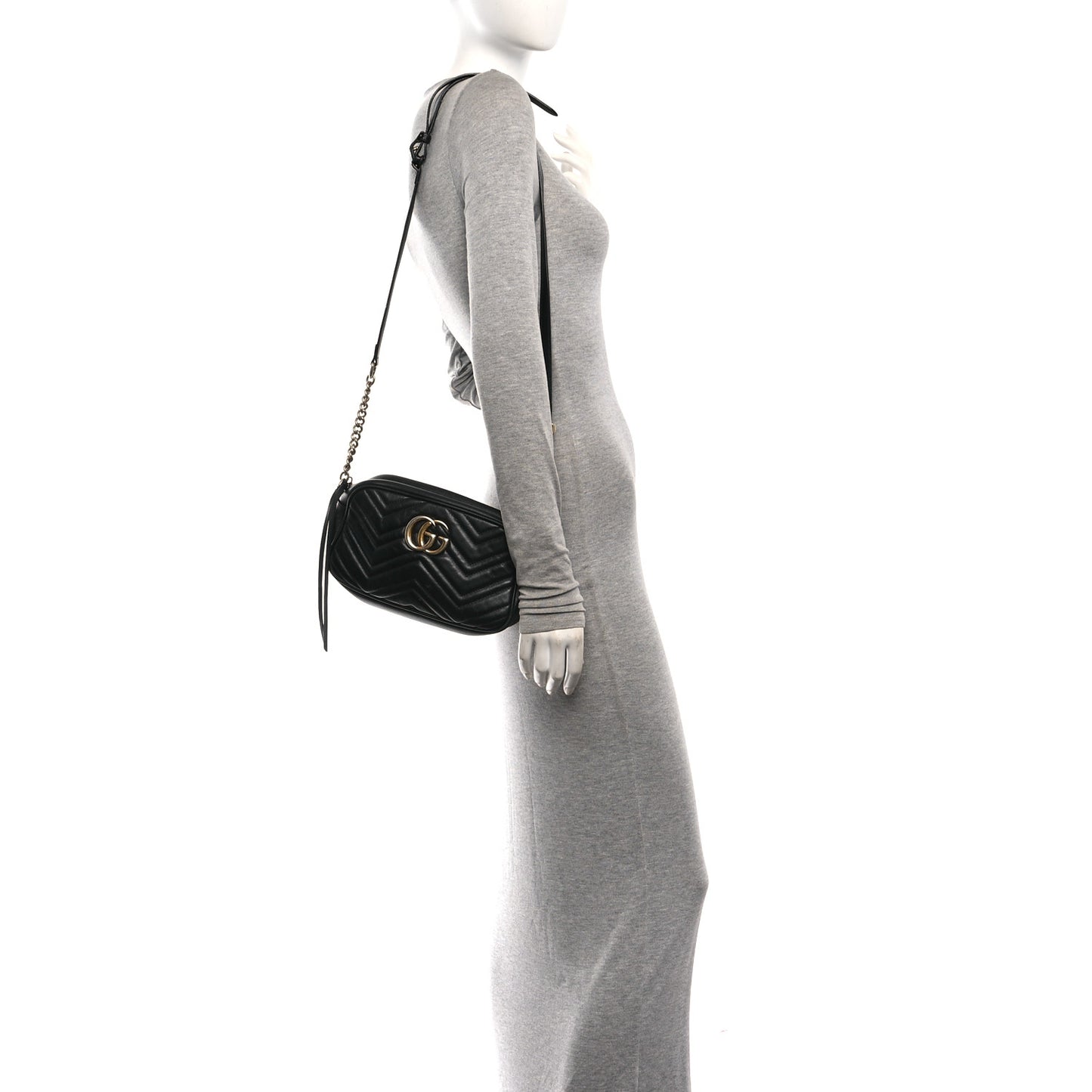 Calfskin Matelasse Small GG Marmont Chain Shoulder Bag Black