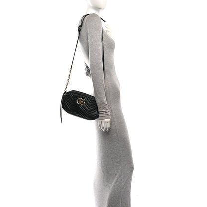 Gucci Calfskin Matelasse Small GG Marmont Chain Shoulder Bag Black 2 of 10