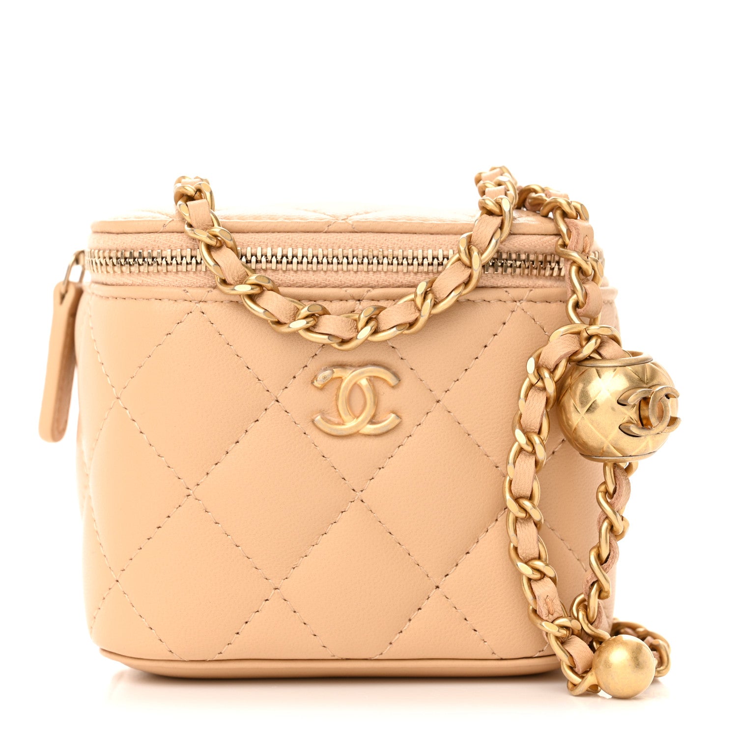 Chanel Lambskin Quilted Pearl Crush Mini Vanity Case With Chain Beige 1 of 11