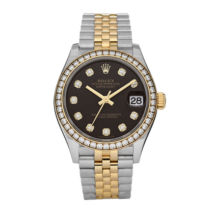 Rolex Stainless Steel 18K Yellow Gold Diamond Bezel 31mm Oyster Perpetual Datejust Watch Dark Grey 278383RBR 1 of 5
