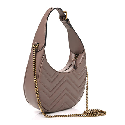 Gucci Calfskin Matelasse Chevron Mini GG Marmont Half Moon Hobo Porcelain Rose 3 of 10