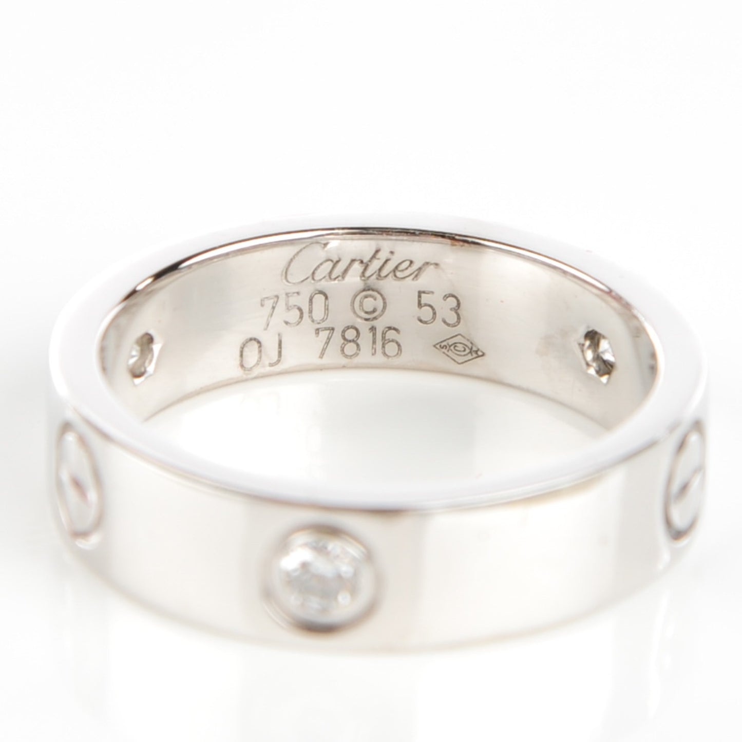 18K White Gold 3 Diamond 5.5mm LOVE Ring 58 8.25